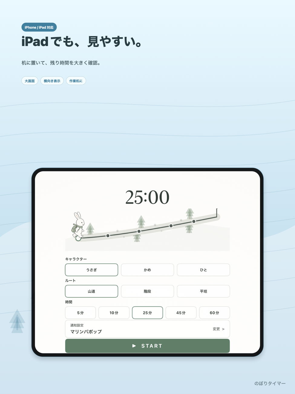 iPadでのタイマー画面