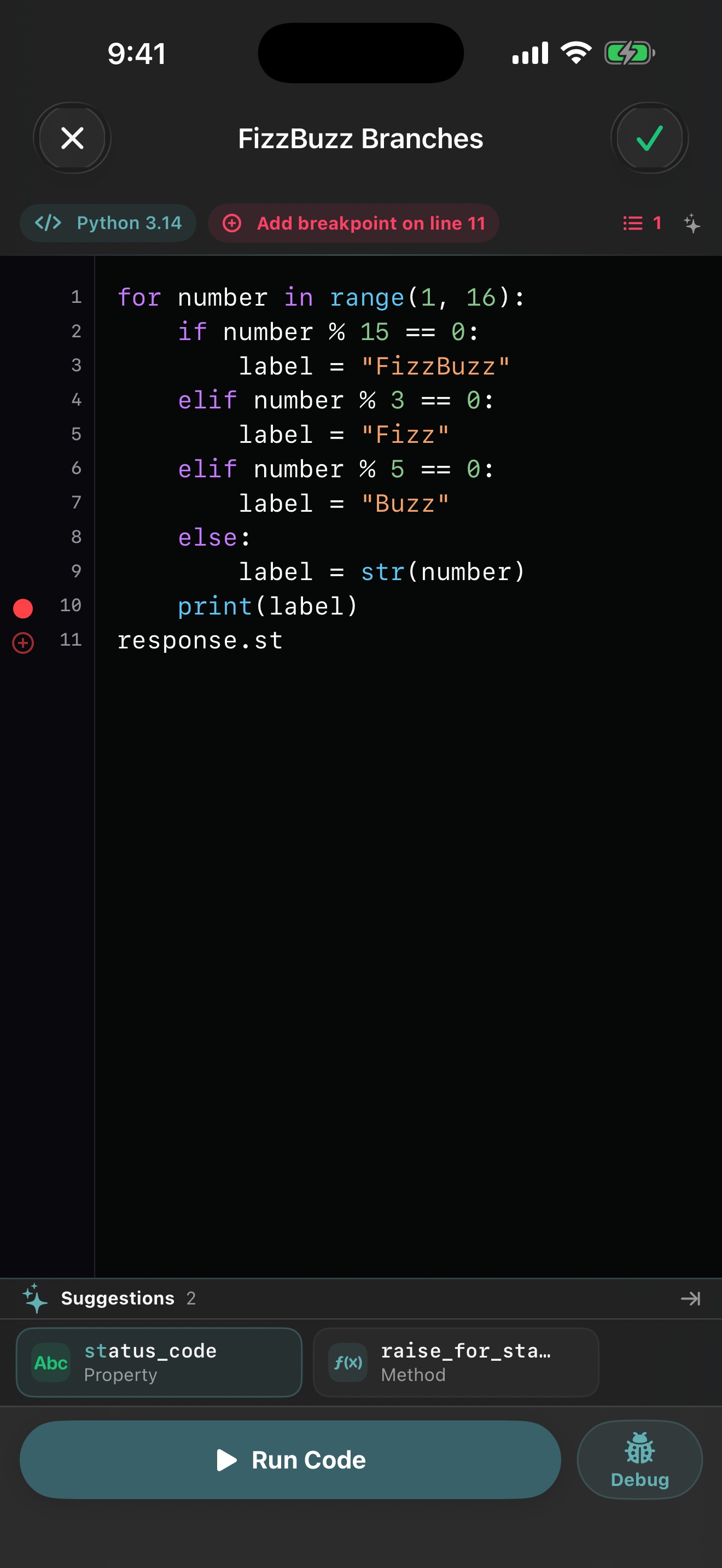 Dark editor showing Python code completion