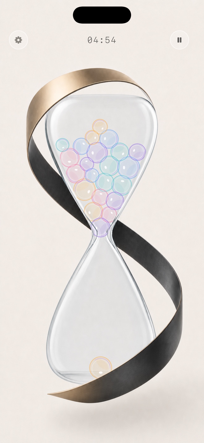 ぷちぷち泡が流れる砂時計の実画面